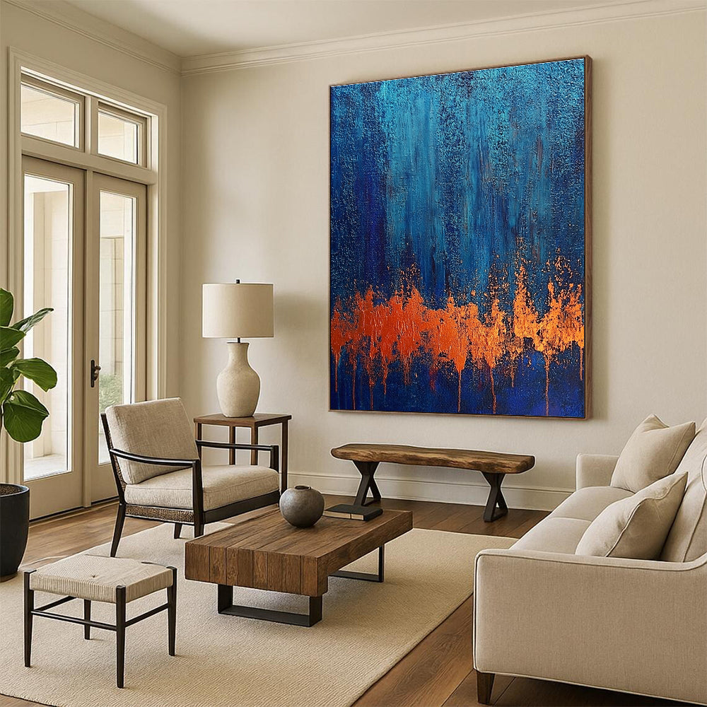 Blue - Orange Splash Abstract Art for Living Room & Art Studio STSC720