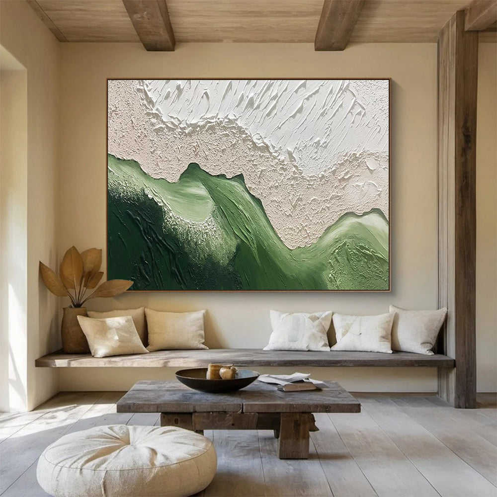 Green - White Abstract Relief Art for Minimalist Home Office Calm Corners DLZ3258