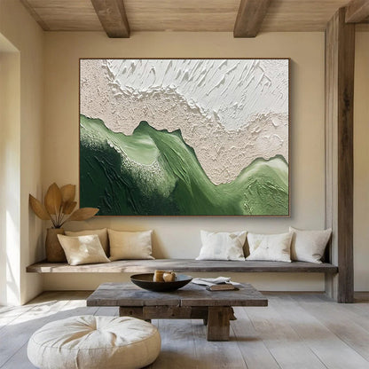 Green - White Abstract Relief Art for Minimalist Home Office Calm Corners DLZ3258