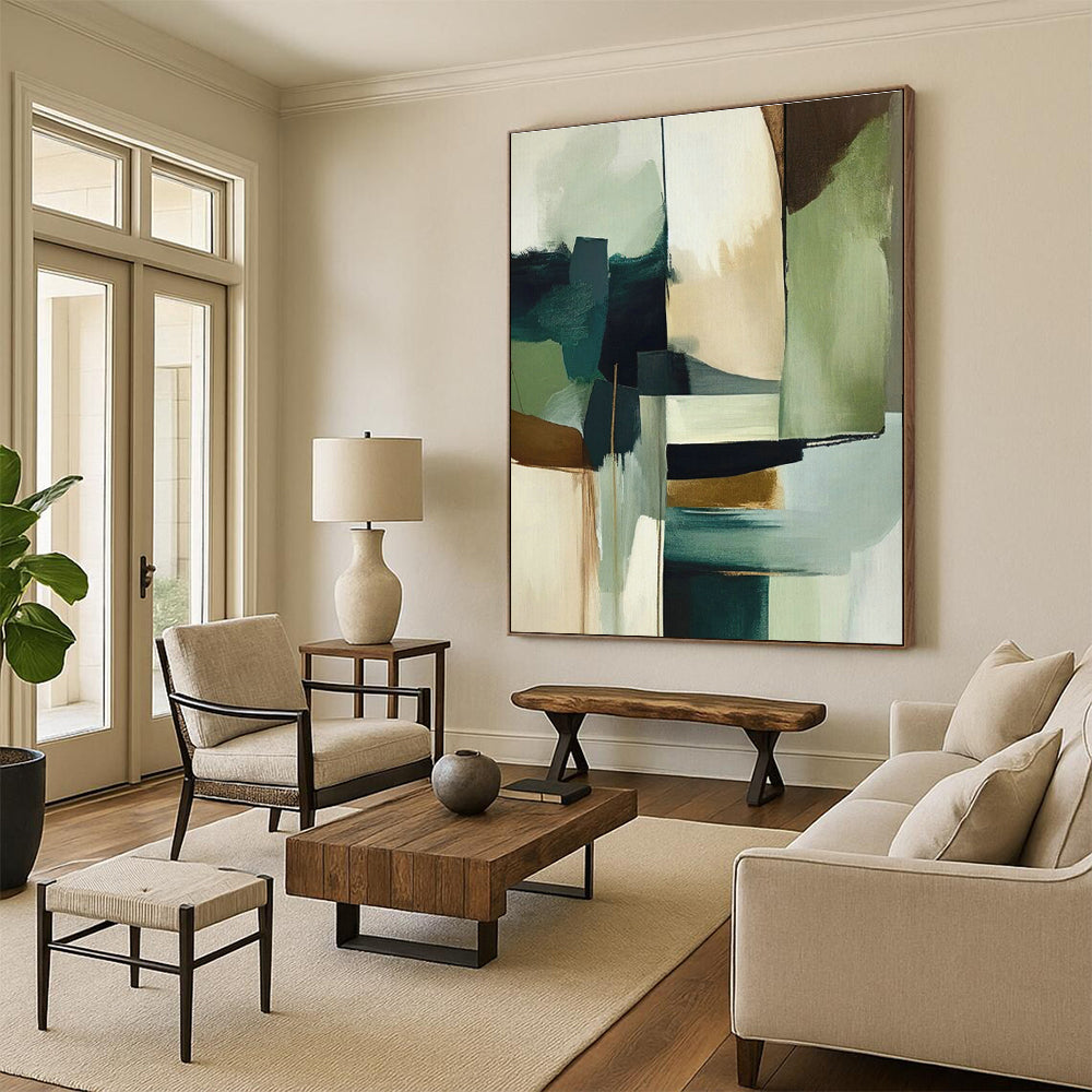 Teal - Green & Gold Abstract Art for High - End Restaurant & Modern Dining Room DLZ1637