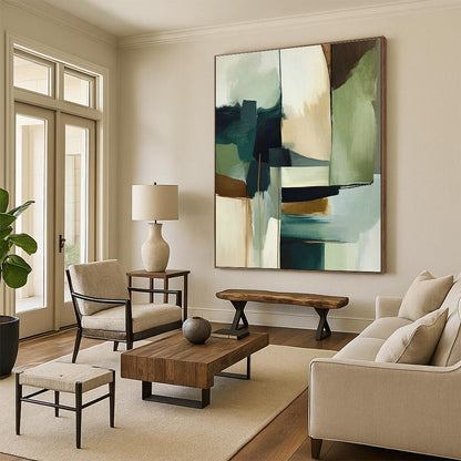 Teal - Green & Gold Abstract Art for High - End Restaurant & Modern Dining Room DLZ1637