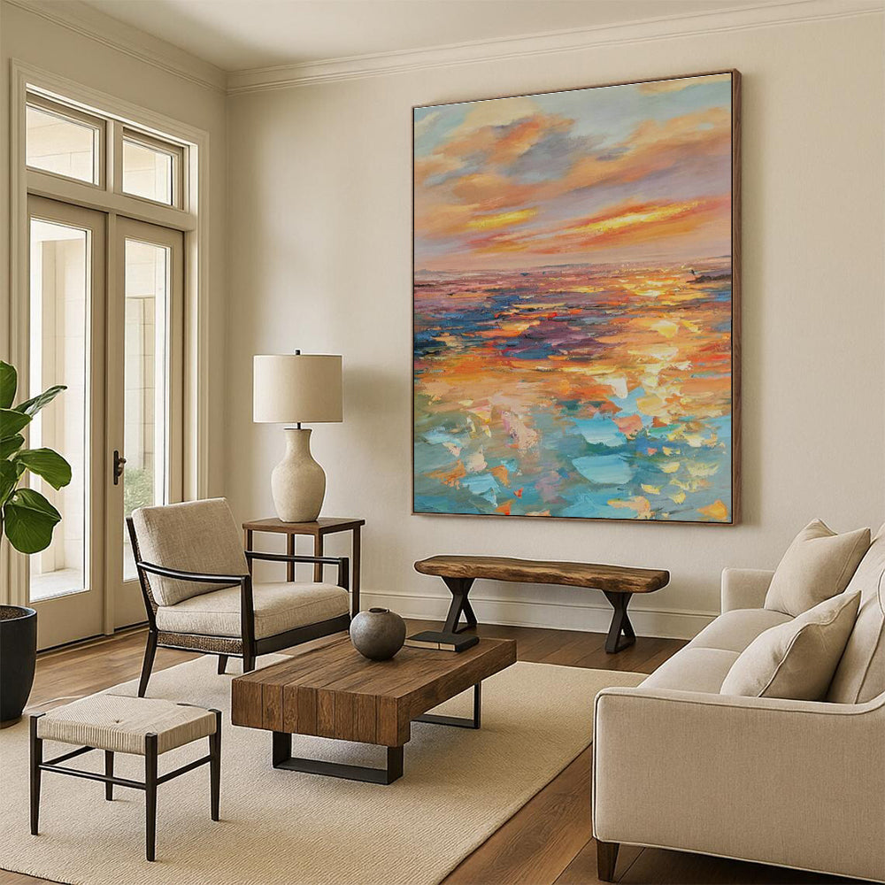 Seaside Sunset Oil Painting for Living Room & Cottages DLZ0340