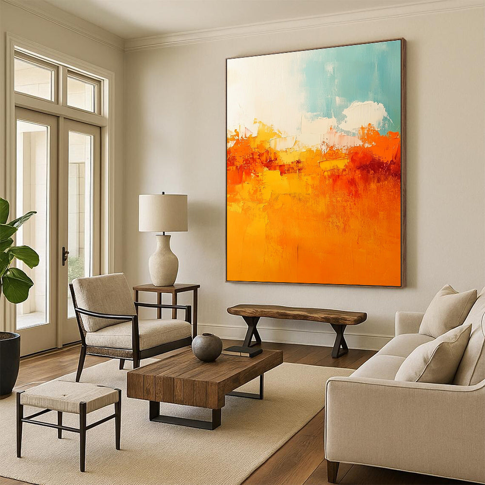 Bold Orange & Teal Abstract Horizon Art for Fashion Showroom & Energetic Gym STSC119