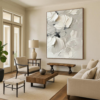 White Floral Textured Art for Romantic Bridal Suite & Feminine Tea Parlor DLZ0837
