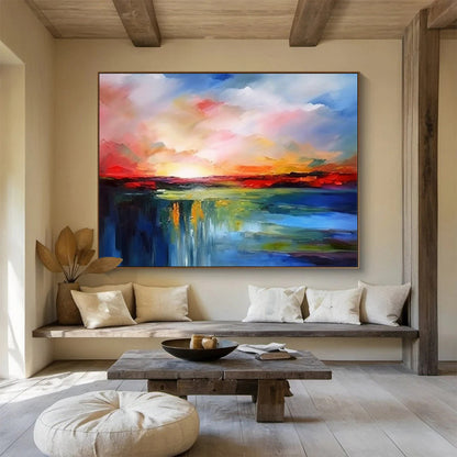 Colorful Sunset Waterfall Abstract Art for Lively Living Room DLZ2723