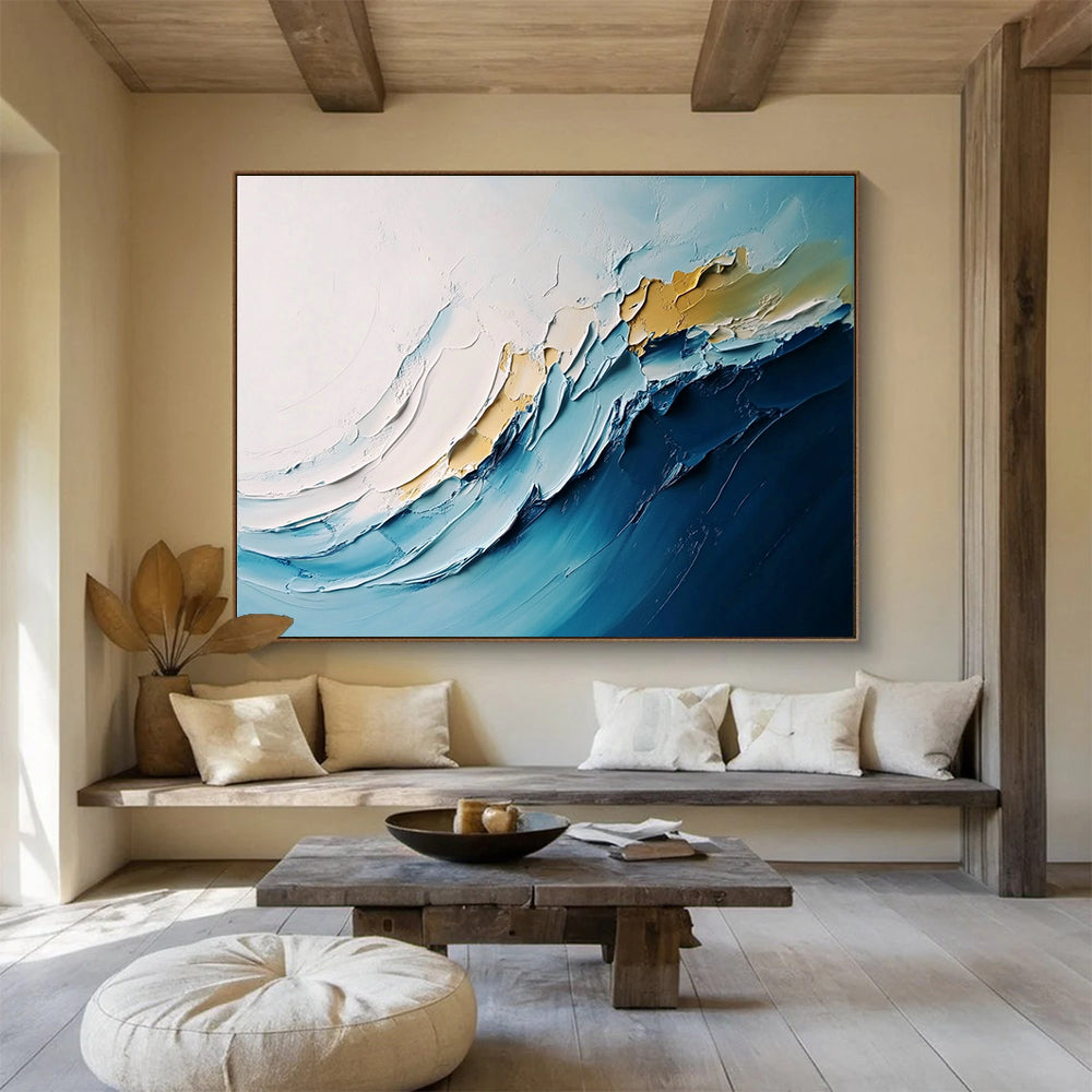 Textured Blue Waves Art for Coastal Spa & Beach House Living Room SC368