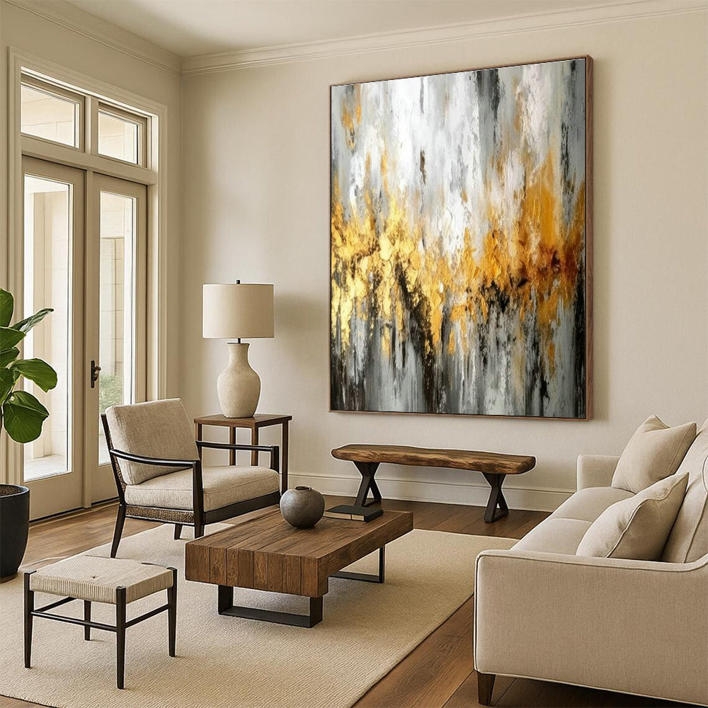 Gold - Gray Abstract Art for High - End Boutique & Art Deco Home DLZ1816