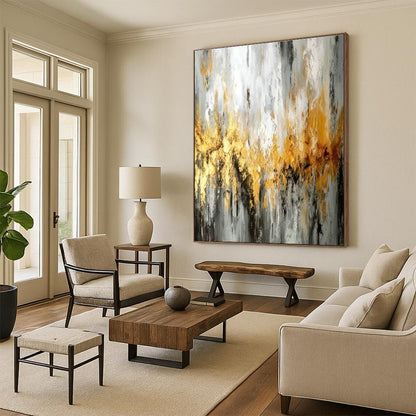 Gold - Gray Abstract Art for High - End Boutique & Art Deco Home DLZ1816