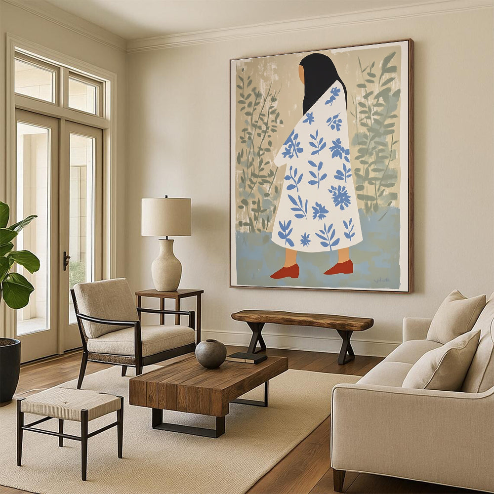 Woman in Floral Dress for Bohemian Living Room & Garden - Inspired Café STSC1260