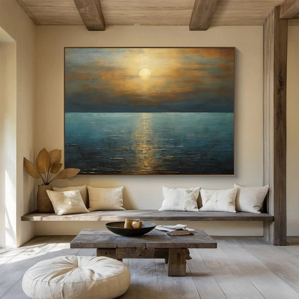 Sea Sunrise Oil Painting for Beach House Dining Rooms DLZ2486