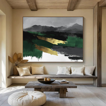 Gold - Accented Mountain Abstract Art for Luxury Mountain Lodge & Zen - Inspired Office SC050