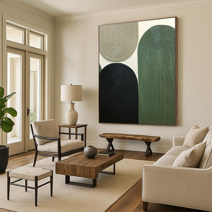 Green - Brown - Black Relief Art for Mid - Century Home & Outdoor - Inspired Restaurant DLZ1174