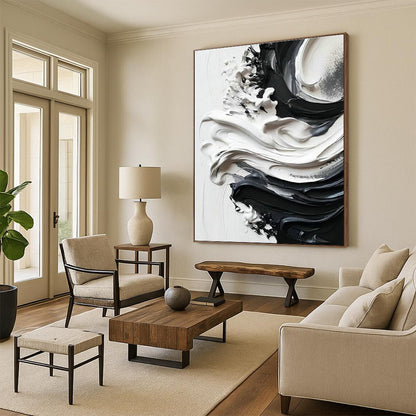 Black - White Flowing Abstract Art for Bedroom & Office DLZ0371