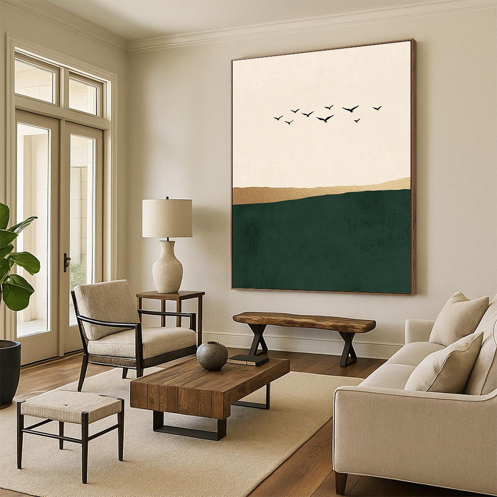Birds Flying Over Hills Art for Minimalist Living Room & Nature - Inspired Office STSC1340