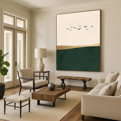 Birds Flying Over Hills Art for Minimalist Living Room & Nature - Inspired Office STSC1340
