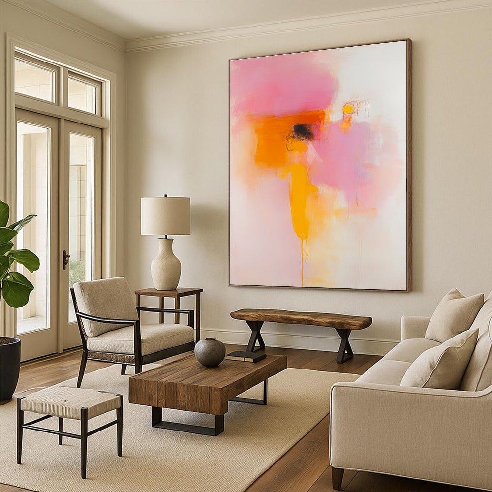 Soft Pink and Orange Abstract Art for Romantic Rooftop Bar & Whimsical Home Balcony STSC1409