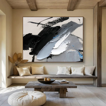 Monochrome Abstract Brushstroke Art for Modern Office Ambiance DLZ2694