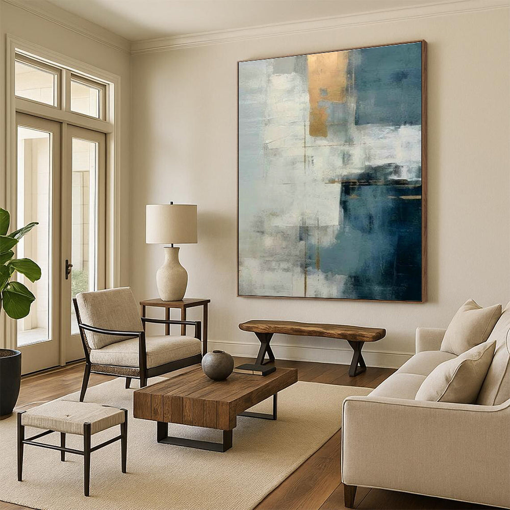 Blue - Gold Abstract Art for Living Room & Dining Room DLZ0376