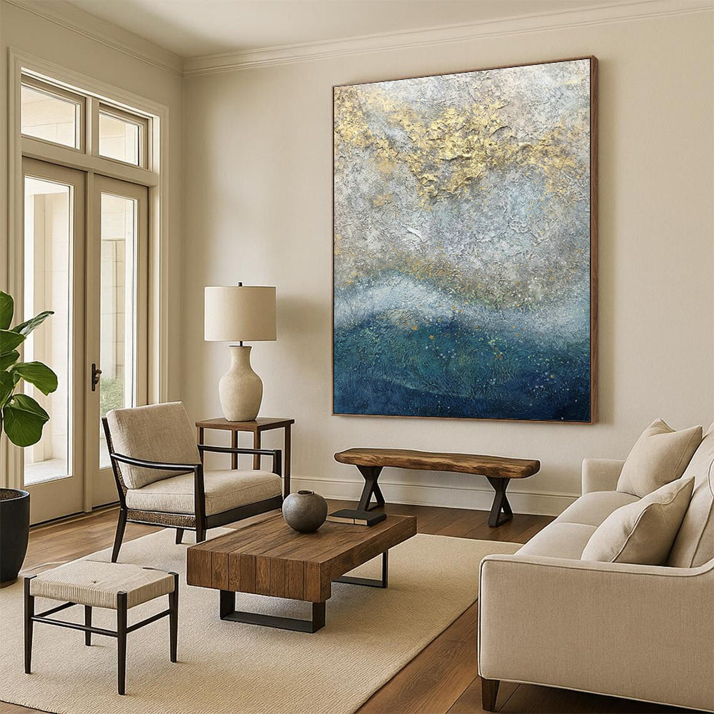 Gold - Gray Textured Sea Art for Luxury Yacht Club & Rooftop Sunset Bar DLZ0965