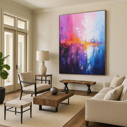 Vibrant Pink and Blue Abstract for Bohemian Living Room & Creative Studio STSC344