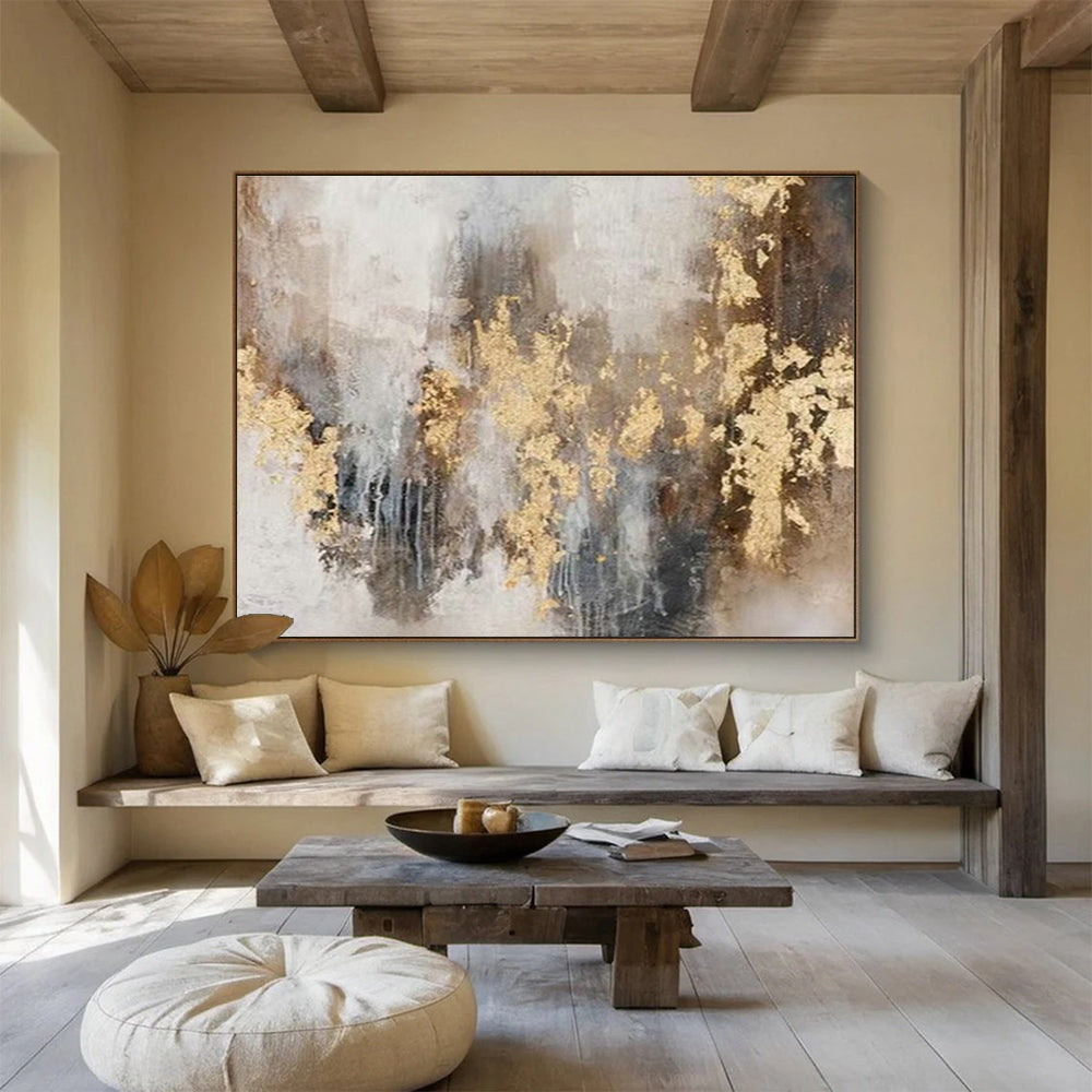 Gold - Foil Grey - Tone Abstract Art for Luxurious Living Room DLZ2797