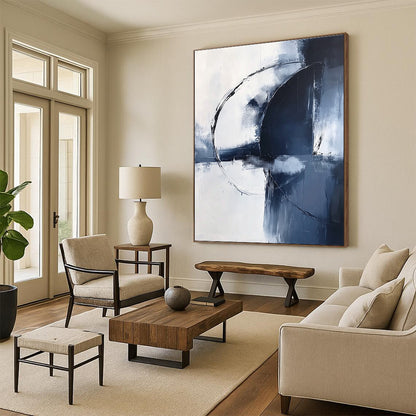 Blue and White Circular Abstraction Art for Coastal - Inspired Home & Art - Decorated Spa STSC1355