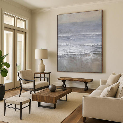 Gray - White Abstract Sea Art for Nautical Home Office & Art - Focused Café DLZ2069