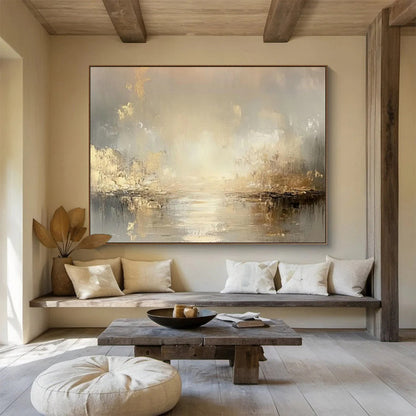 Luxe Gold - Brown River Abstract Art for Elegant Dining Room Sophistication DLZ2707