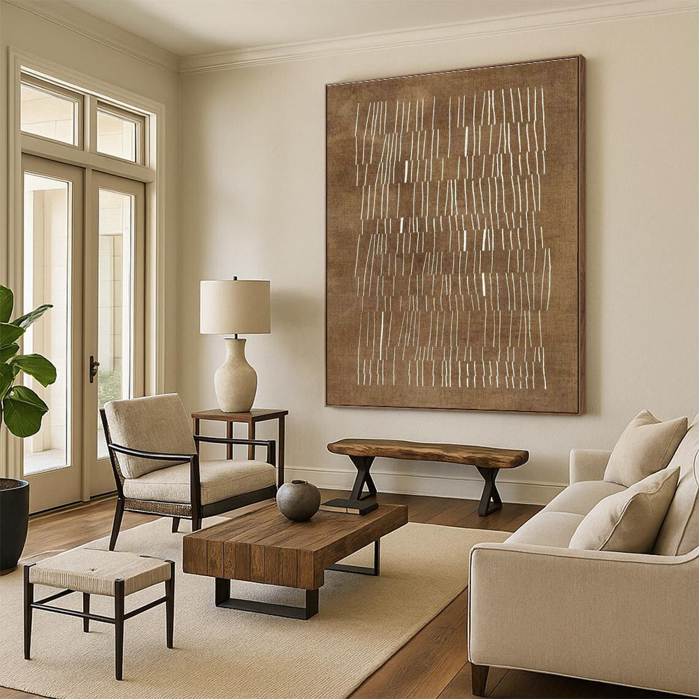Brown & White Linear Abstract Art for Bohemian Office & Rustic Home Study DLZ1998