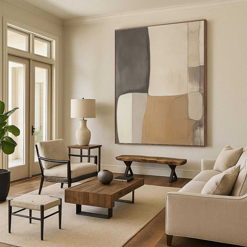 Neutral Block Abstract for Minimalist Dining Room & Calming Meditation Space STSC478