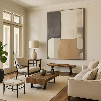 Neutral Block Abstract for Minimalist Dining Room & Calming Meditation Space STSC478