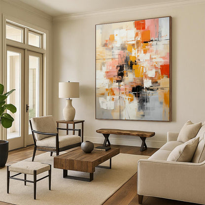 Orange - Pink Abstract Painting for Living Room & Dining Room DLZ0342