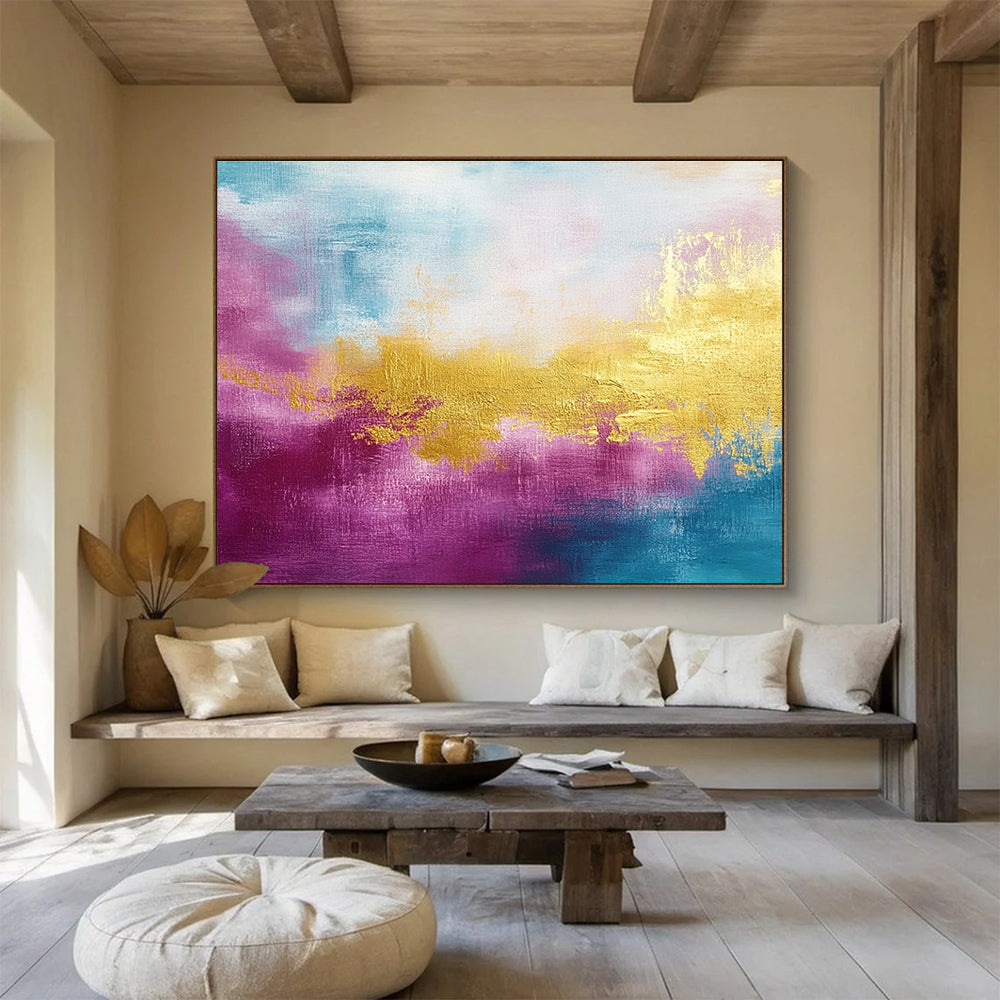 Pink, Blue & Gold Abstract Art for Luxury Spa & Feminine Bedroom SC322