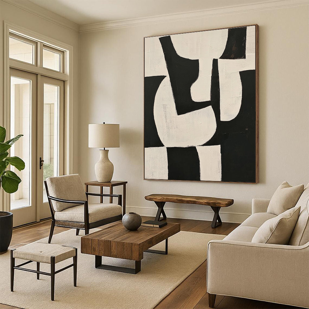 Small Black and White Geometric Abstract for Compact Study & Gallery - Style Hallway STSC329