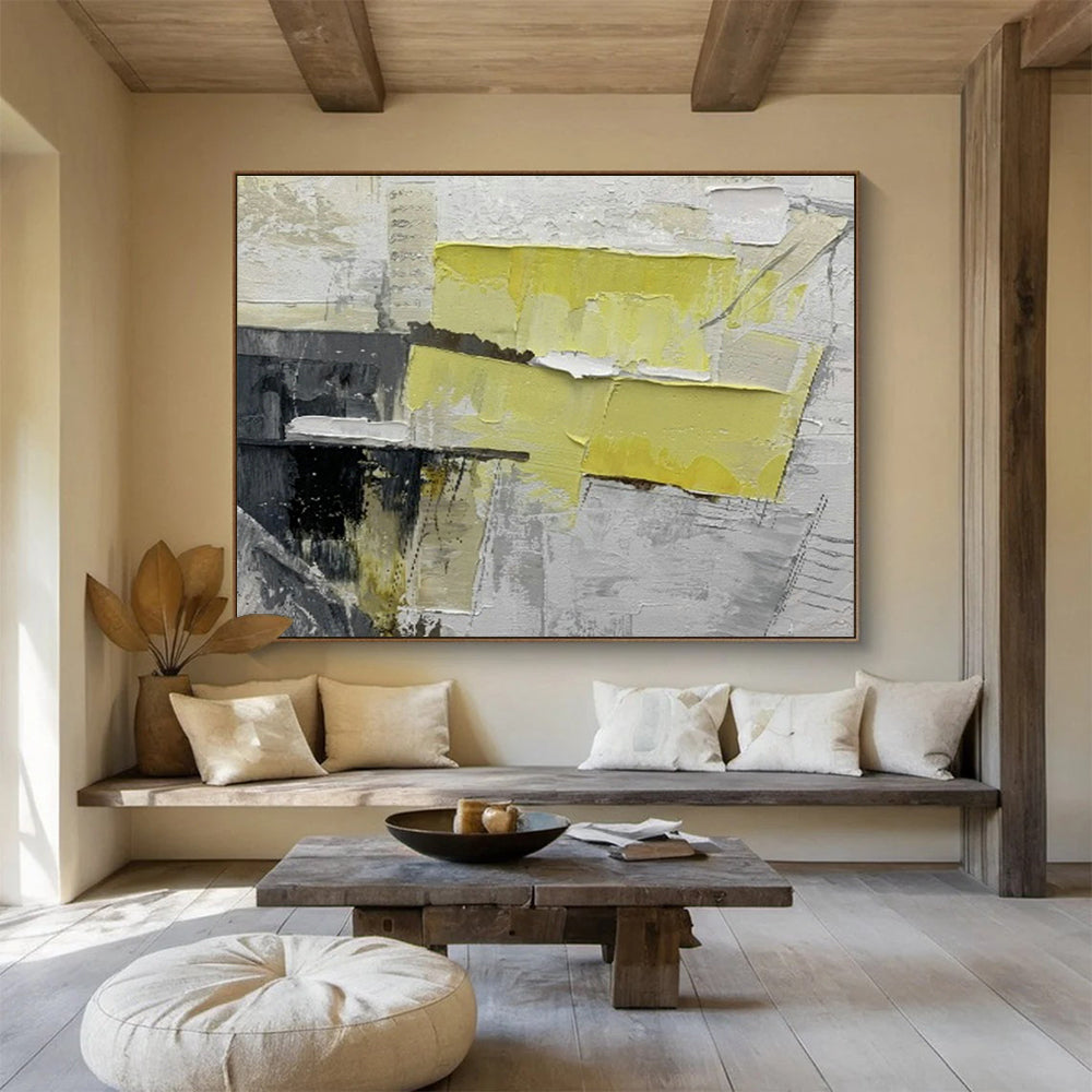 Yellow - Gray Collage Abstract Art for Industrial Loft DLZ2979