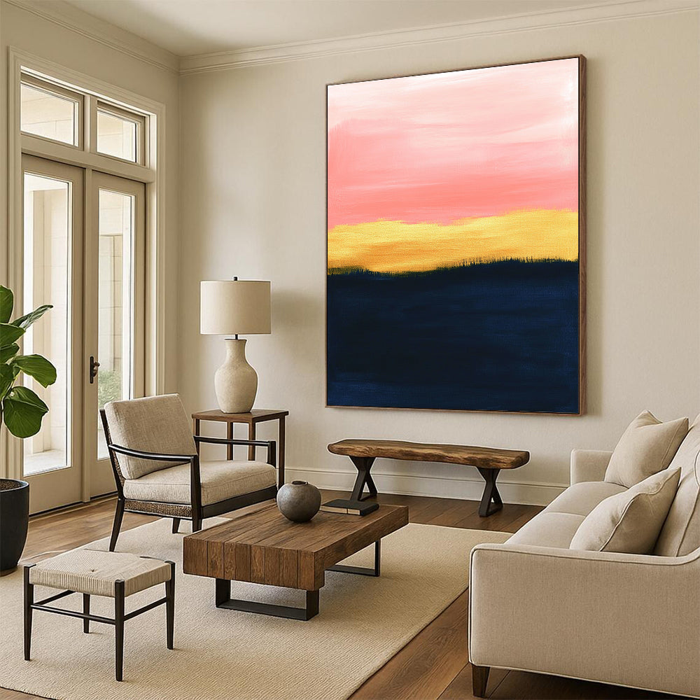 Pink and Gold Sunset Art for Coastal Home Living Area & Wellness Spa STSC1345