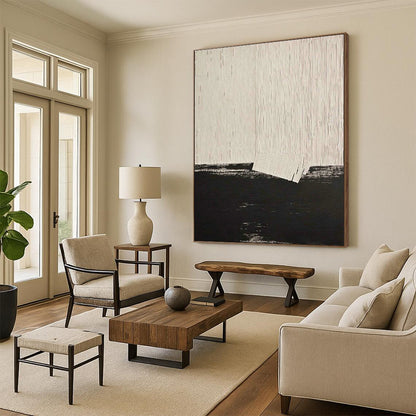 Black and White Striped Abstract Art for Minimalist Office & Monochrome Bedroom DLZ2203