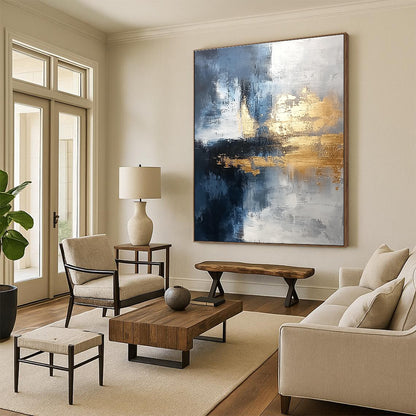 Blue and Gold Abstract for High - End Boutique & Art - Centric Dining Room STSC376