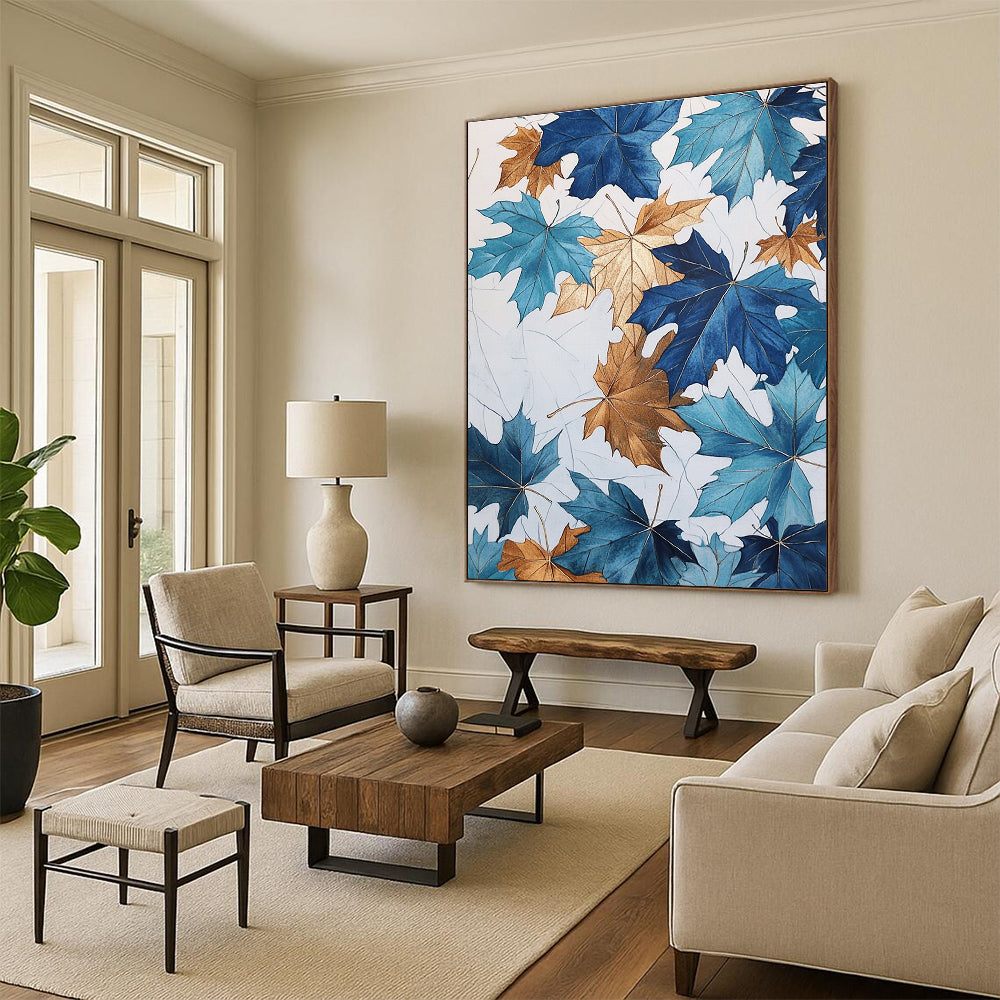 Blue and Gold Maple Leaves for Autumn - Themed Restaurant & Art - Loving Home STSC1154