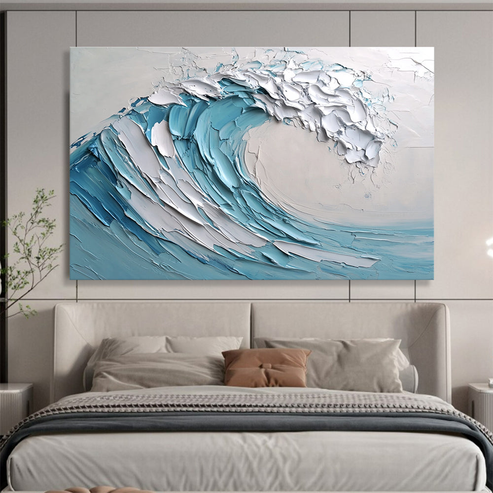Textured Blue - White Wave Art for Coastal Restaurant & Nautical - Themed Home SC002