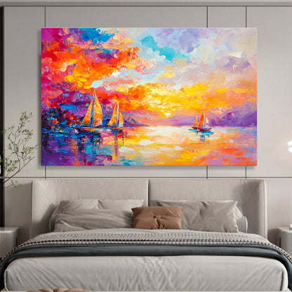 Colorful Sunset Sailboats Art for Coastal Restaurant & Nautical - Themed Home SC180