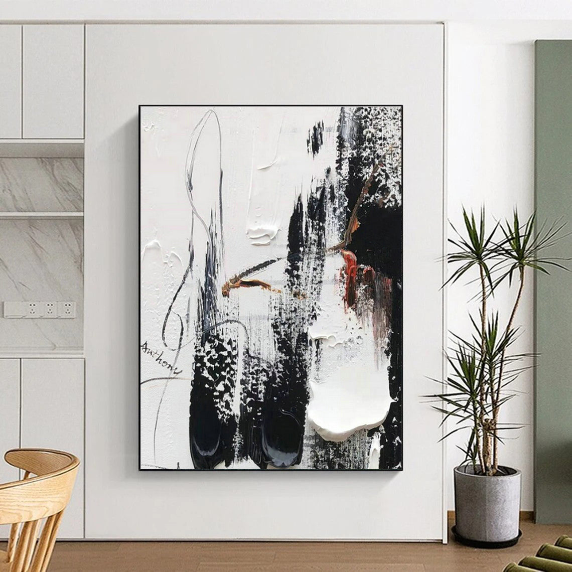 Black - White Abstract Art for Industrial Loft Apartment & Modern Art Museum Corridor DLZ1675