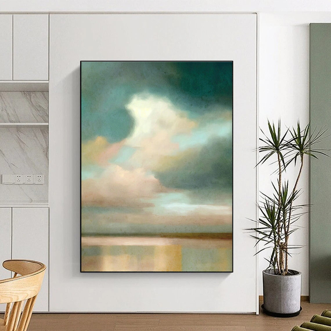 Misty Sky & Water Landscape Art for Serene Meditation Room & Coastal Home Office DLZ1364