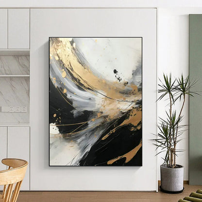 Black - Gold - Silver Abstract Art for Trendy Nightclub & Modern Home Office DLZ1732
