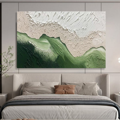 Green - White Abstract Relief Art for Minimalist Home Office Calm Corners DLZ3258