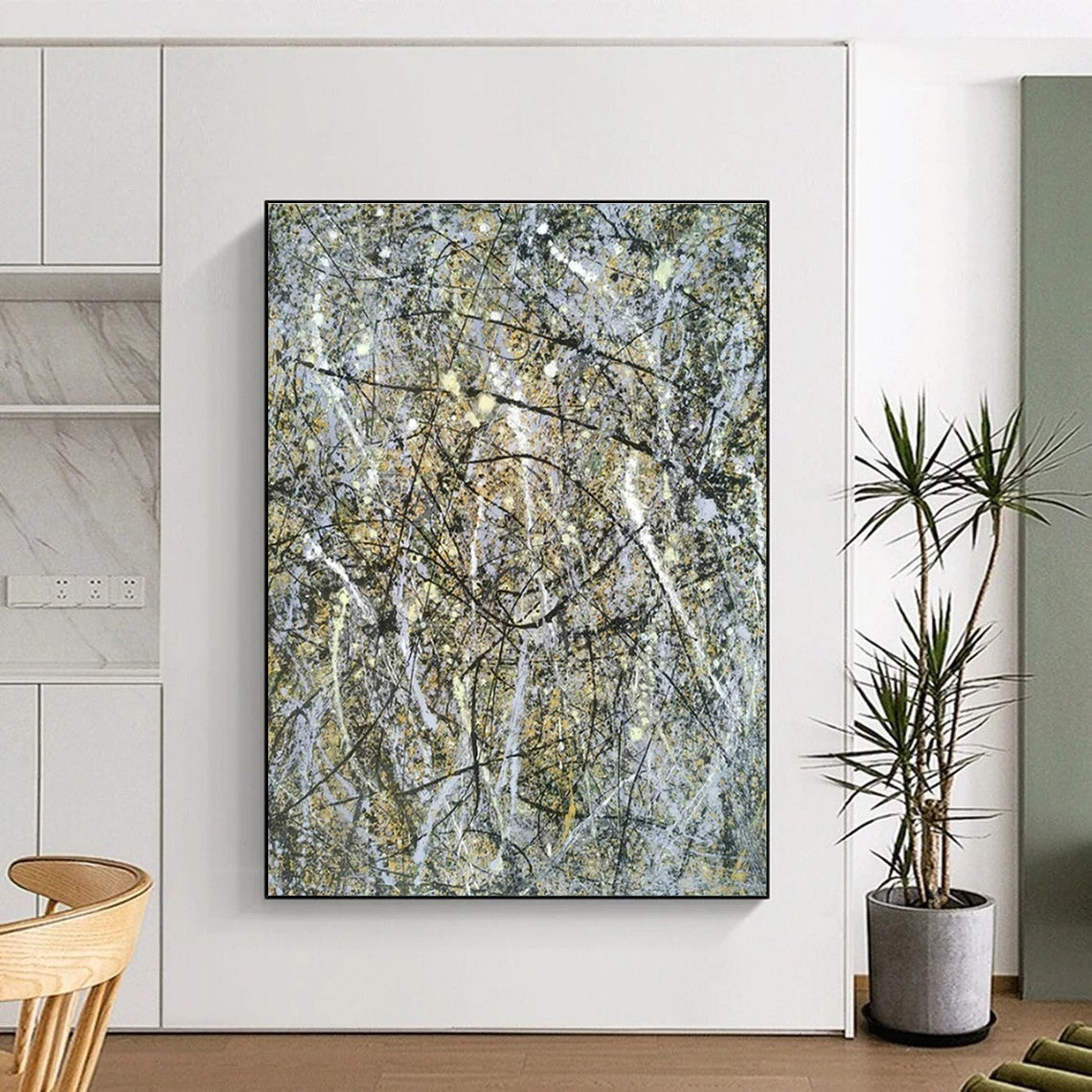 Gray - Gold Splatter Abstract Art for Corporate Executive Office & Art - Inspired Library DLZ1797