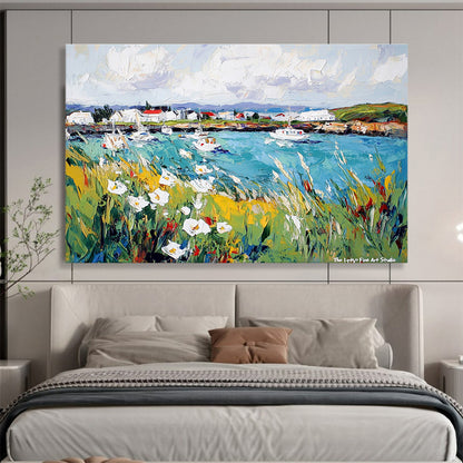 Coastal Harbor Scene Art for Nautical - Themed Restaurant & Seaside Home Dining Room SC527