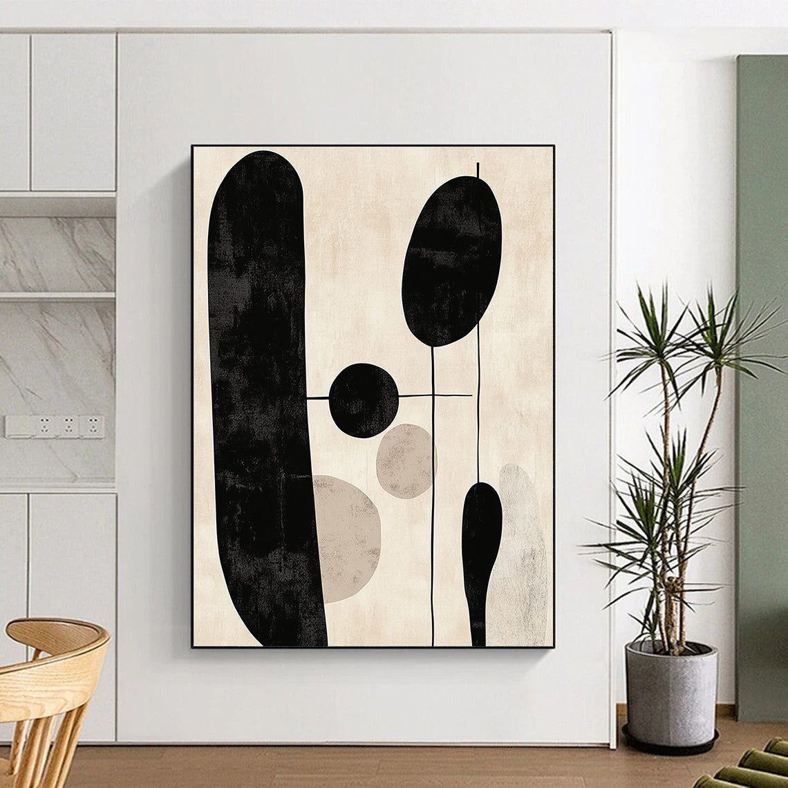 Black and Beige Geometric Shapes Art for Modern Minimalist Living Room & Contemporary Office STSC1330