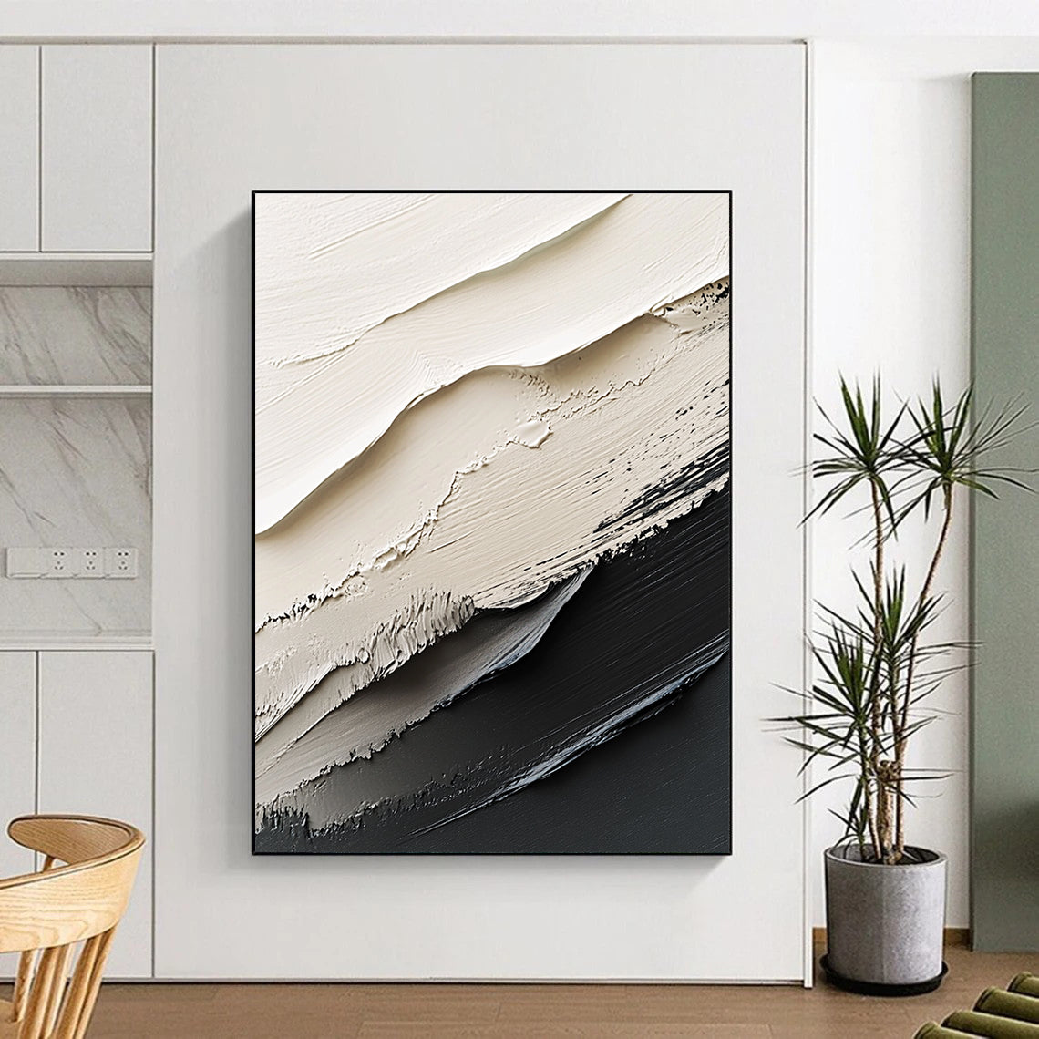 Monochrome Textured Waves Minimalist Art for Modern Office Reception & Contemporary Home Living Room STSC1470