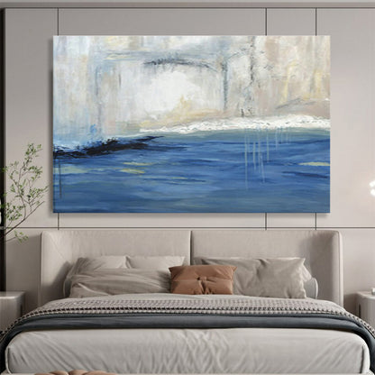 Serene Blue - White Waterfall Abstract Painting for a Peaceful and Focused Study Sanctuary DLZ2786